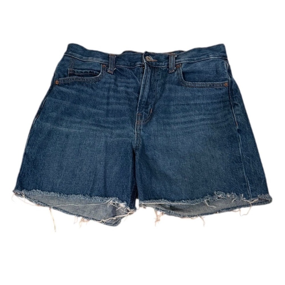 Old Navy Womens Size 8 Blue Denim Jean‎ Shorts High Waisted Raw Hem 100% Cotton